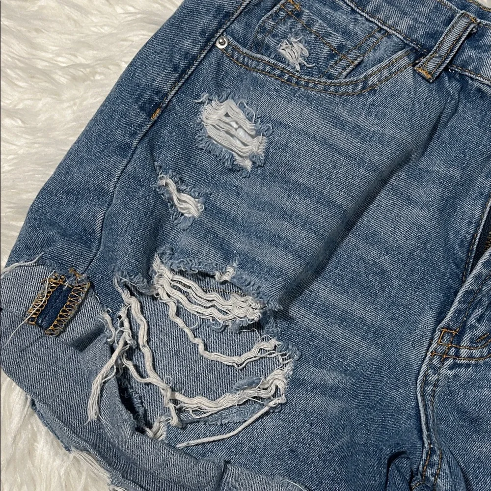 SHEIN Distressed Denim Women Shorts - Picture 2 of 7